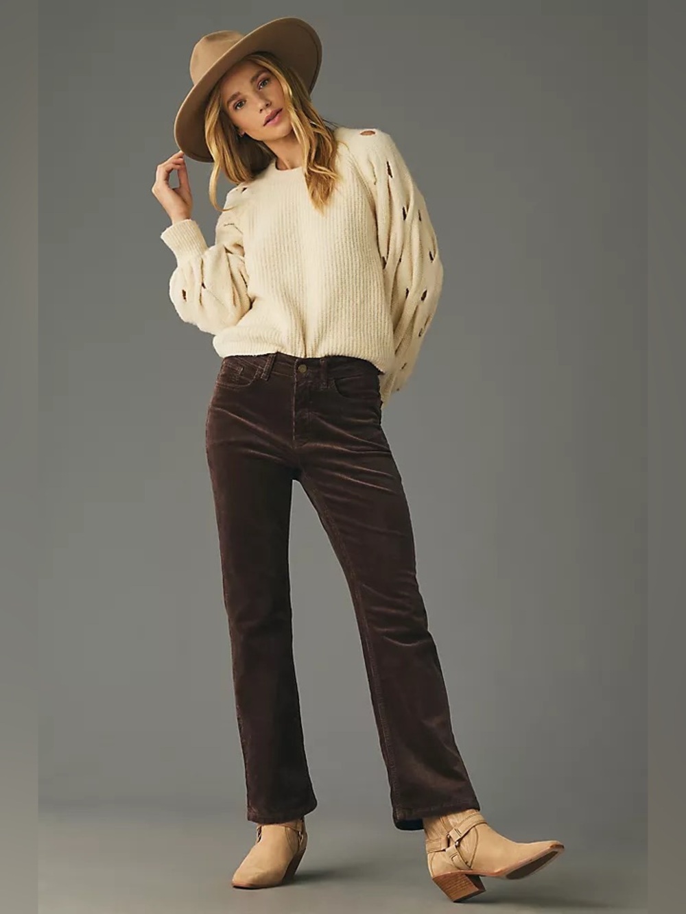 Anthropologie Pilcro Yaya Brown Corduroy Mid-Rise Crop Pants Size 20
